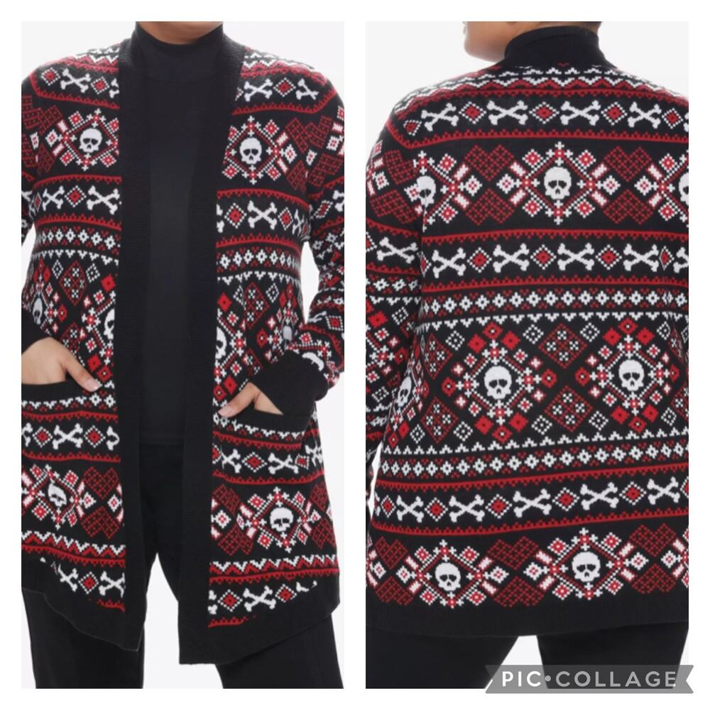 Hot Topic Social Collision Fair Isle Skull Cardigan Sweater Plus Size 4X